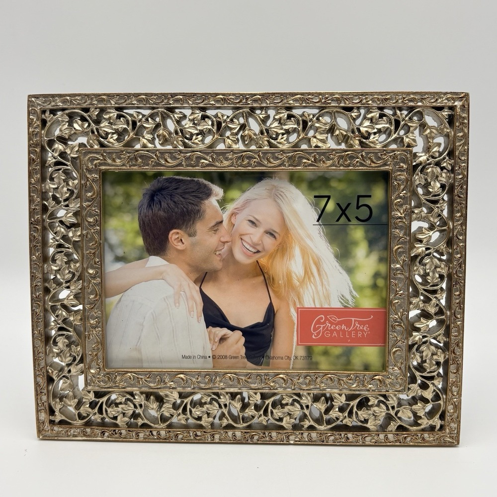 Green Tree Gallery 7x5 Gold Ivy Filigree Picture Frame Ornate 2008 Easel Table